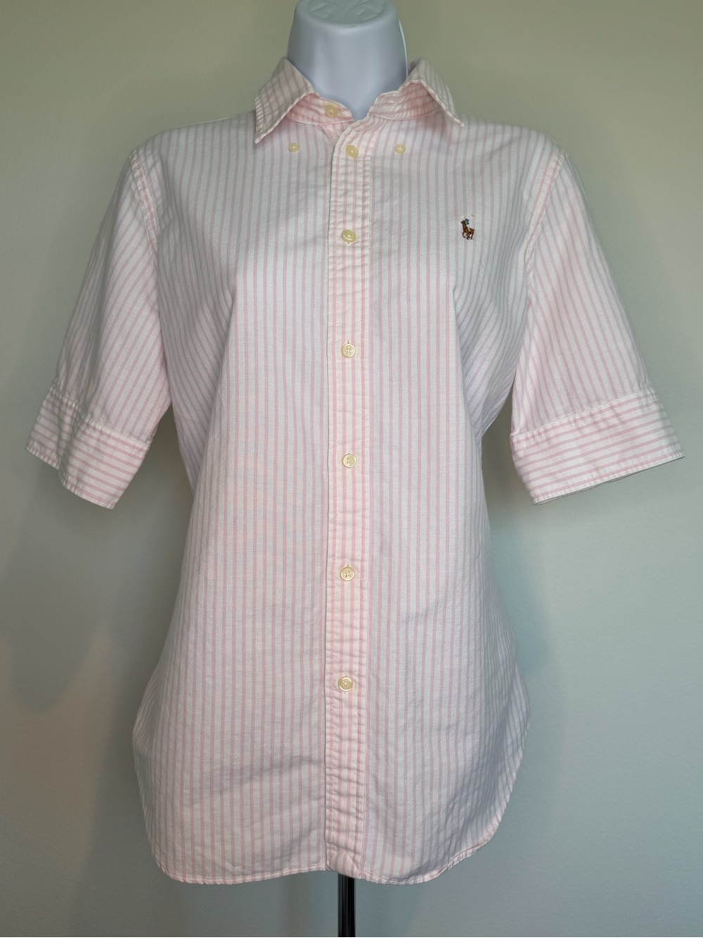 Polo by Ralph Lauren Pink & White Striped Short-Sleeve Button-Down Shirt